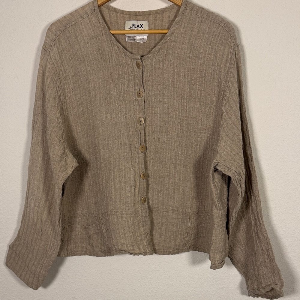 Flax Women's Beige Button-Down Shirt or cardigan size medium